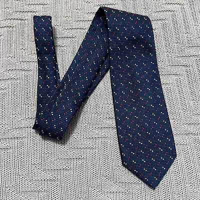 #ad Paul Stuart navy geometric polka dot silk tie