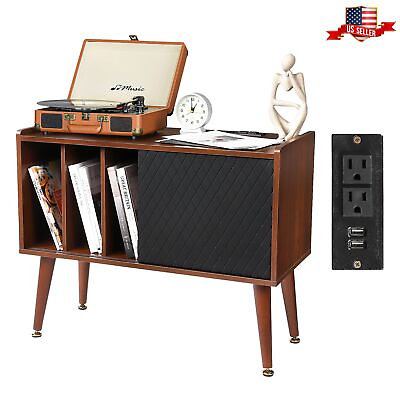 #ad 31.5#x27;#x27; Record Player Stand Album Storage Cabinet w Power Port Turntable Stand