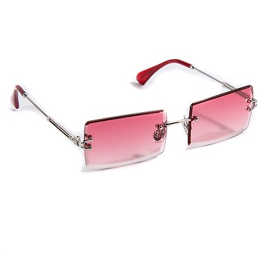 #ad Rimless Silver Square Frame Mens Ruby Red Tint Hip Hop Fashion Sunglasses
