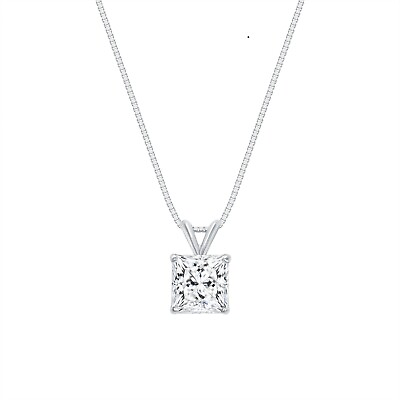 #ad 2.25 Ct Princess 14K White Gold Created Diamond Solitaire Pendant 18quot; Necklace $259.97