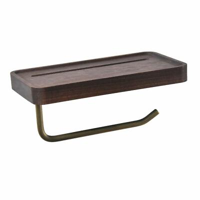 #ad Towel Rack Toilet Paper Holder with Shelf Wall Mounted Walnut Wood Copper Bar