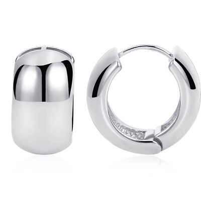#ad Chunky Silver Hoop Earrings for Women 10MM Wide 3 4 in Hoops Thick Huggie Ea...