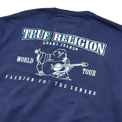 #ad True Religion Men#x27;s Buddha in Water Metallic Foil Print Sweatshirt in Ace Blue