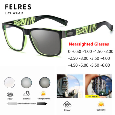 #ad Square Photochromic Nearsighted Glasses For Men Women Sports Myopia Sunglasses