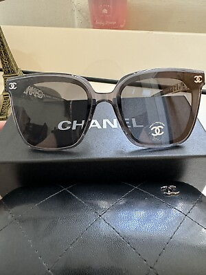 #ad Chanel CH5422B c 501 T8 Polarized Sunglasses Polished Black w Black Crystal Logo