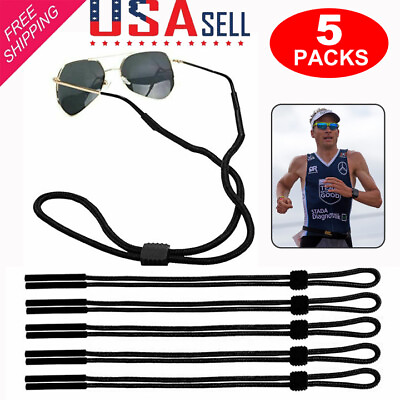 #ad 5 PCS Black Sport Sunglasses Strap Holder Adjustable Eyeglass Neck Strap Lanyard
