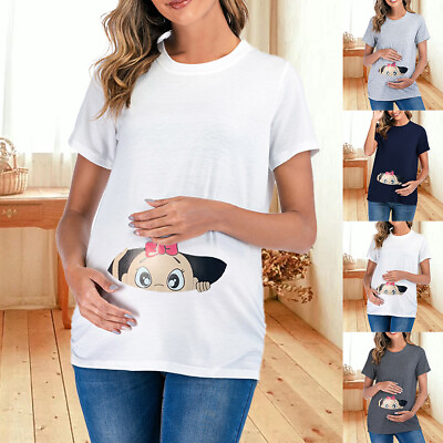 #ad Summer Print Pregnant Maternity Women Short Sleeve T Shirt Nursing Blouse Tops