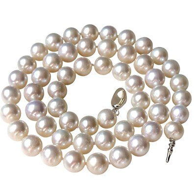 #ad 18 Inch Genuine ROUND 9 10mm White Pearl Necklace Cultured Freshwater