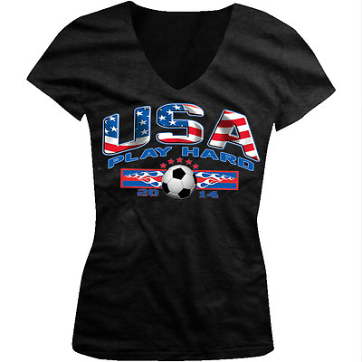 #ad USA United States America Play Hard Soccer Ball 2014 US Juniors V Neck T Shirt $12.32