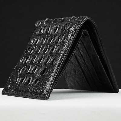 #ad Black Mens Crocodile Leather Bifold Wallet Extra Capacity RFID Blocking Gift