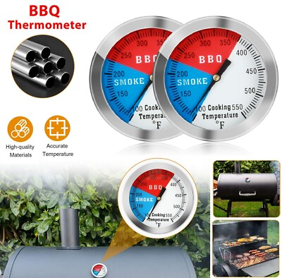 #ad 2× Temperature Thermometer Gauge Barbecue BBQ Grill Smoker Pit Thermostat 2quot; USA