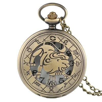 #ad Animal Character Hollow Pocket Watch Vintage Bronze Round Watch Fashion Gift New