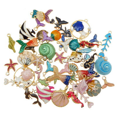 #ad 20PCS Colorful Enamel Shell Fish Sea Series Random Charms Pendant DIY Jewelry