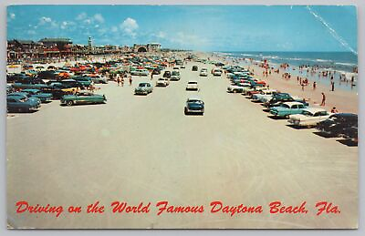 #ad Florida Automobiles Driving On The Famous Daytona Beach PM 1972 Vintage Postcard