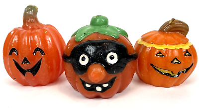 #ad Vintage Halloween Candles Jack O Lantern Pumpkin 3quot; 4quot; Mask Grin Happy Lot 3