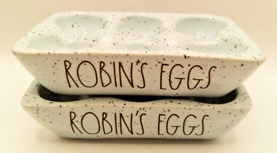 #ad 2 Rae Dunn Speckled Collection Blue quot;Robin#x27;s Eggsquot; Tray Holders Easter
