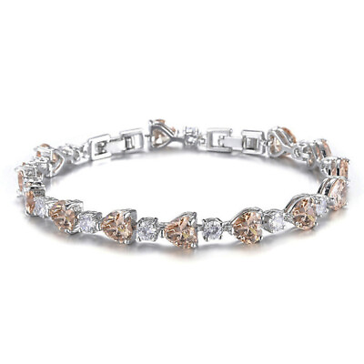 #ad New Lovely Natural Honey Morganite Gems Silver Heart Charm Women Girl Bracelets