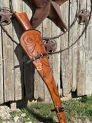 #ad HAND TOOLED RIFLE COVER SCABBARD SHOTGUN SLEEVE GENUINE LEATHER CASE BLACK BROWN $121.69