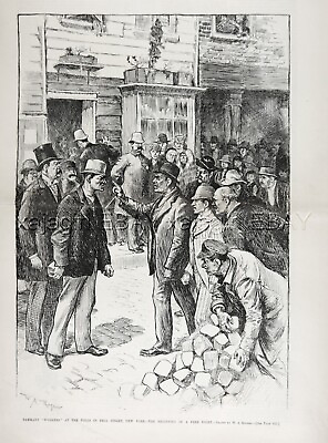 #ad New York City Voter Intimidation Tammany Hall Pell Street 1880s Antique Print