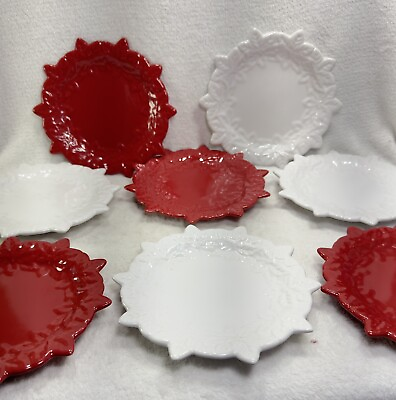 #ad Temptations By Tara Red amp; White Snowflake Set Of 8 Dessert Plates