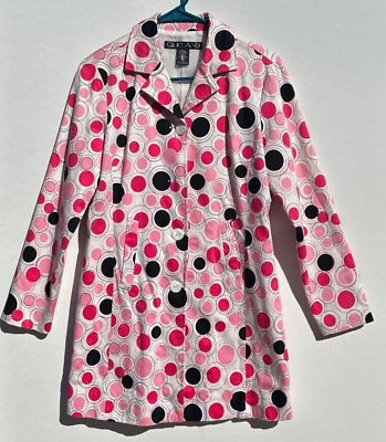 #ad Silkland Women’s Blazer Pink amp; Black Polka Dots 1960s Hippie Size 6 100% Cotton