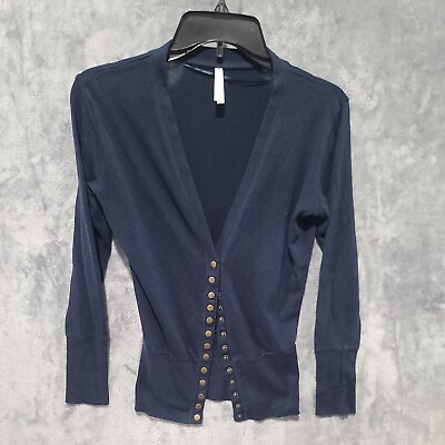 #ad Womens Color Story Snap Up Cardigan Sweater Navy Blue Medium Long Sleeve