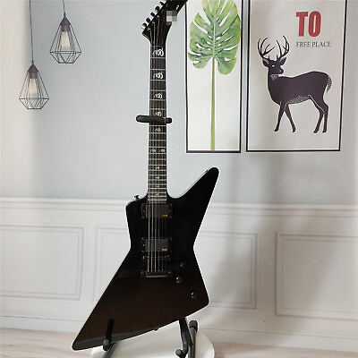 #ad Black Explorer 6 String Electric Guitar Solid Body Mahogany Body Fast Ship