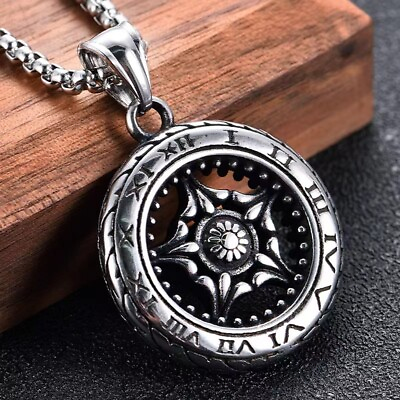 #ad For Men Silver Motorcycle Tire Pendant Necklace Punk Rock Jewelry Box Chain 24quot;