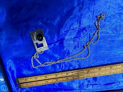 #ad Sterling Silver Mid Modern Large Blue Cabochon 26” Chain Pendant