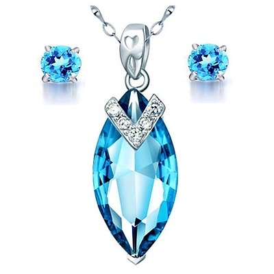 #ad Love amp; Hearts Blue Topaz Pendant 18quot; Necklace amp; Earring Set .925 Sterling Silver