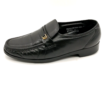 #ad Florsheim Mens Loafer Shoes Black Leather Slip On Almond Toe Block Heel 9.5