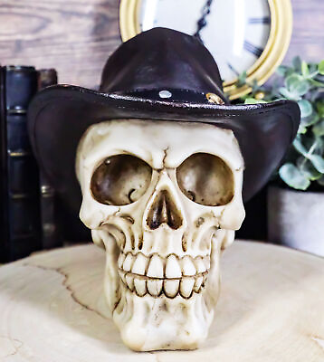 #ad Western Cowboy Rodeo Skull Statue 6.75quot;Long Day Of The Dead Skull Figurine