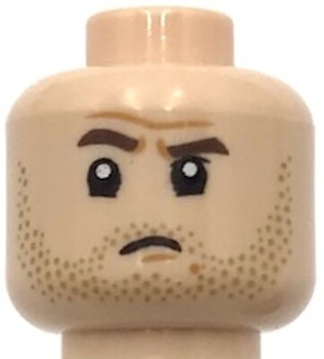 #ad Lego New Minifigure Head Dual Sided Dark Brown Eyebrows Dark Tan Stubble Beard