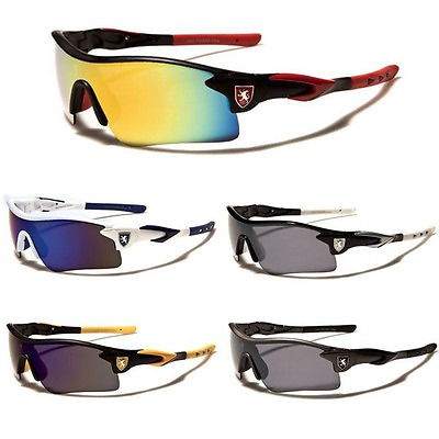 #ad Khan Half Frame Mens Mirrored Lens Wrap Around Sport Cycling Baseball Sunglasses