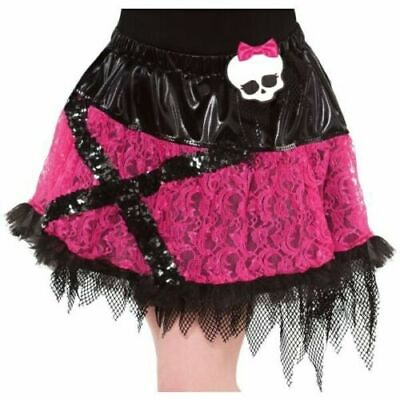 #ad Monster High Girls Skirt Tutu Costume Skull with Bow Black Pink Sequin $4.21