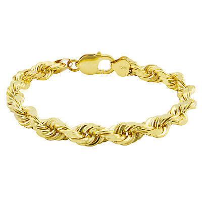 #ad 10K Yellow Gold 8mm Rope Diamond Cut Italian Chain Bracelet Mens Thick Wide 8.5quot;