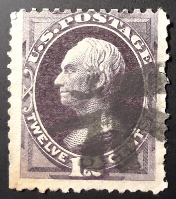 #ad US Scott 162 12c Clay Purple Sharp Fresh Stamp With Blue Fancy Cancel