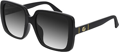 #ad New Gucci Women#x27;s Square Sunglasses GG0632SA 001 Black Grey Gradient 56mm