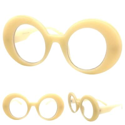 #ad Women Oversized Exaggerated Retro Clear Lens EYE GLASSES Large Round Cream Frame