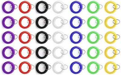 #ad 35Pcs Plastic Stretchable Bracelet Wrist Coil Wrist Band Key Ring Chain Holder T
