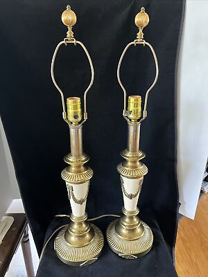 #ad Pair Vintage Mid Century Automax NY 11418 Solid Brass Table Lamps Neoclassical
