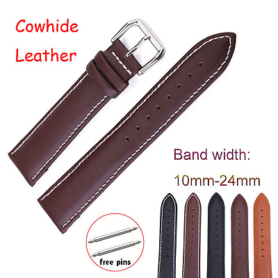 #ad Stitching Cowhide Leather Band Watch Strap 22mm 10mm 24mmStainless Steel Buckle $4.97