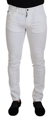 #ad Dolce amp; Gabbana Elegant Slim Fit White Skinny Men#x27;s Jeans Authentic
