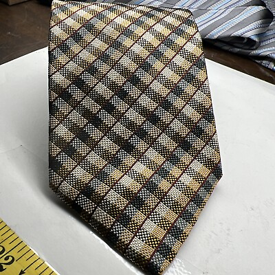 #ad Hart Schaffner Marx 100% Silk Tie Made In Italy58”x4” Checkered Nice Texture