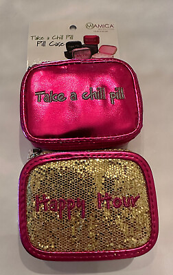#ad NEW 2 Miamica Zipper Pill Case 8 Day Removable Plastic Organizer Pink amp; Gold