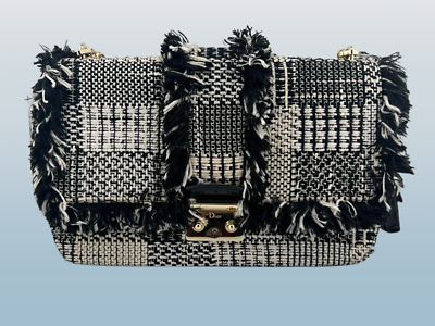 #ad Christian Dior New Lock Chain Clutchbag Tweed W 27cm Japan Used