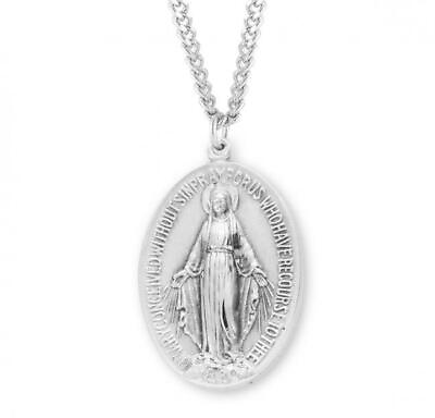 #ad Classic Sterling Silver Oval Miraculous Medal Size 1.4in x 0.7in