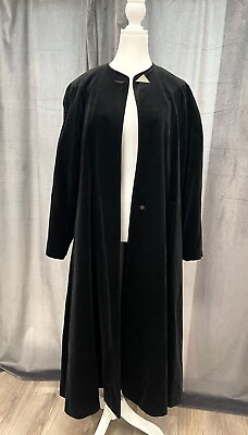 #ad Vintage Cattiva M L Velvet Coat Black Swing Long Pockets Lined Rhinestone Womens
