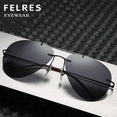 #ad Men Rimless Memory Titanium Alloy Polarized Sunglasses Lightweight Glasses New