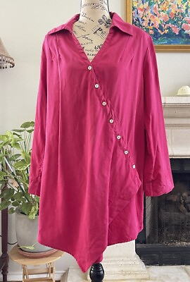 #ad Soft Surrounding Women’s Size Large Long Sleeve Burgundy Pink Asymmetrical Butto